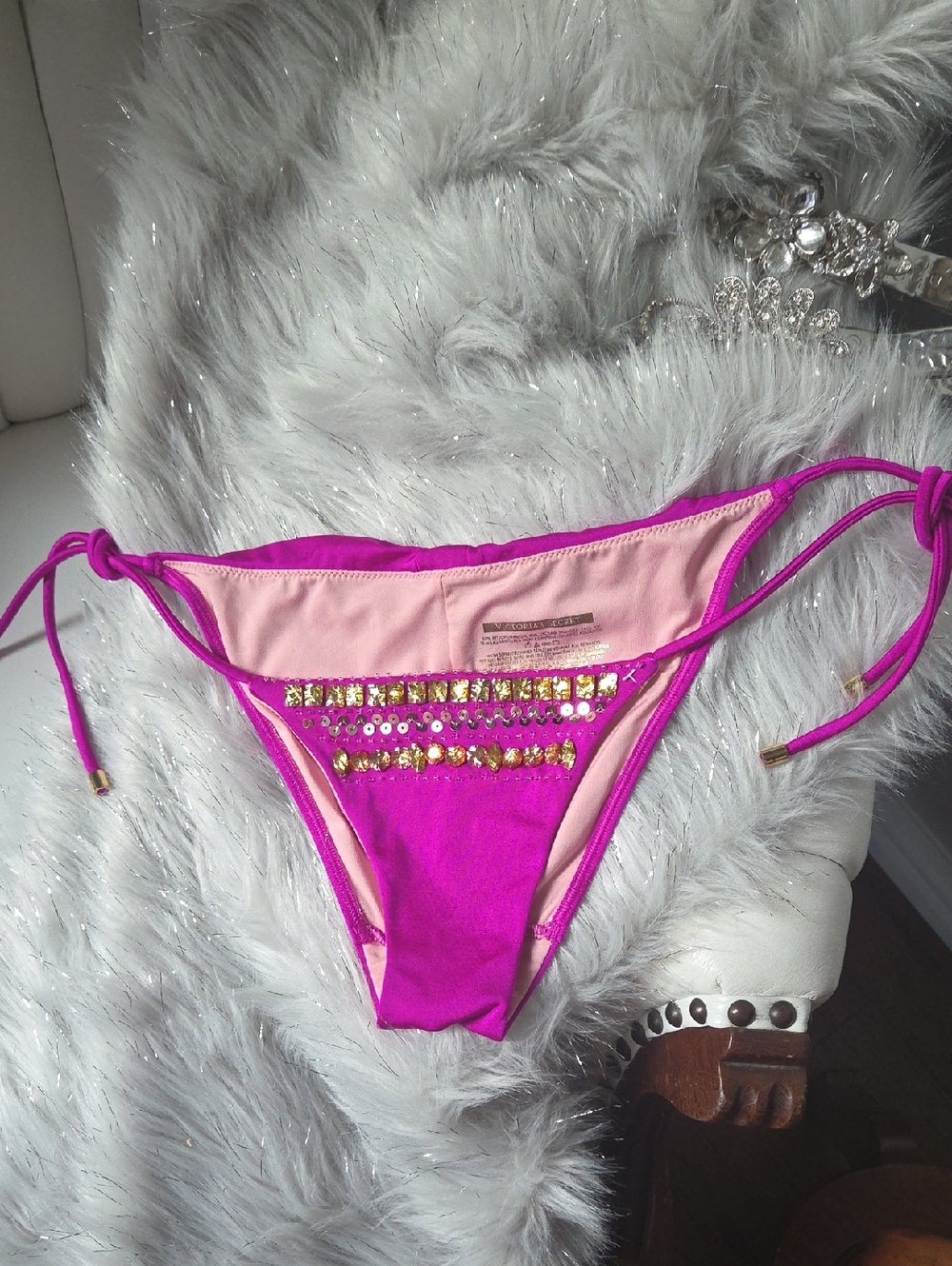 Victoria'sSecrets  Purple Jeweled Tie-Side Bikini Bottom